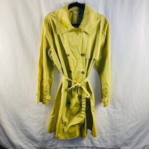 Garnet Hill Lime Green Cotton Double Breasted Belted Trench Coat Size XL